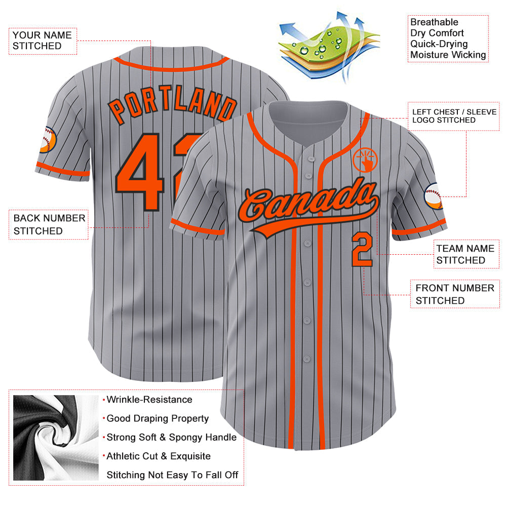 Custom Gray Black Pinstripe Orange Authentic Baseball Jersey