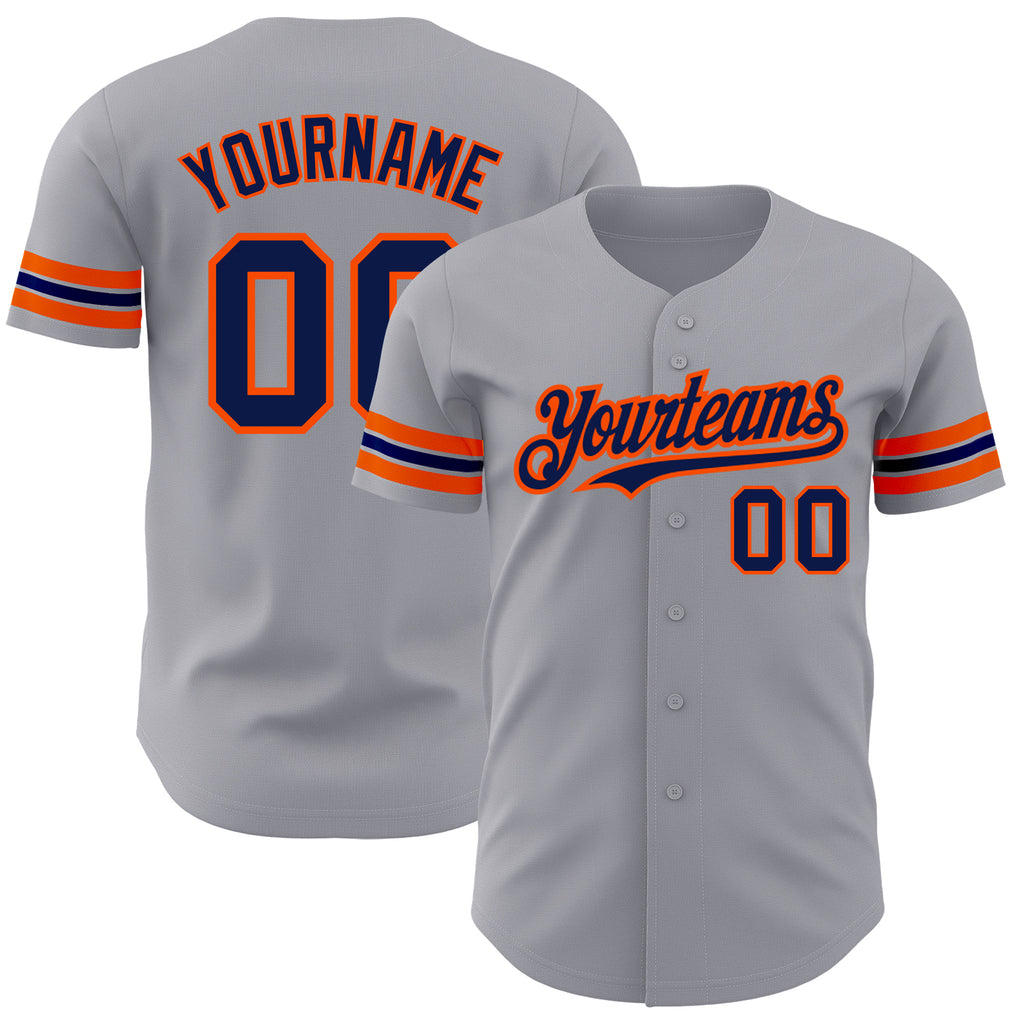 Custom Gray Navy-Orange Authentic Baseball Jersey