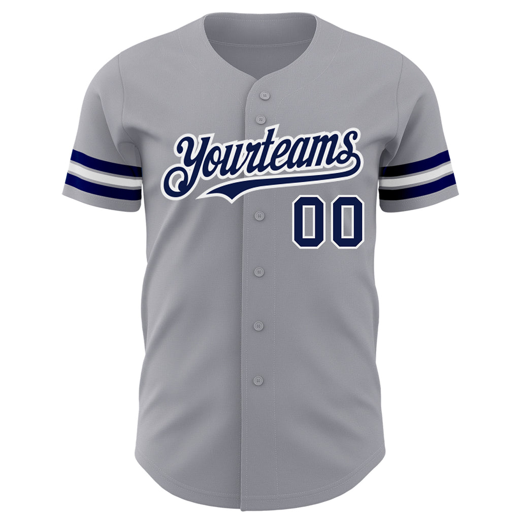 Custom Gray Navy-White Authentic Baseball Jersey