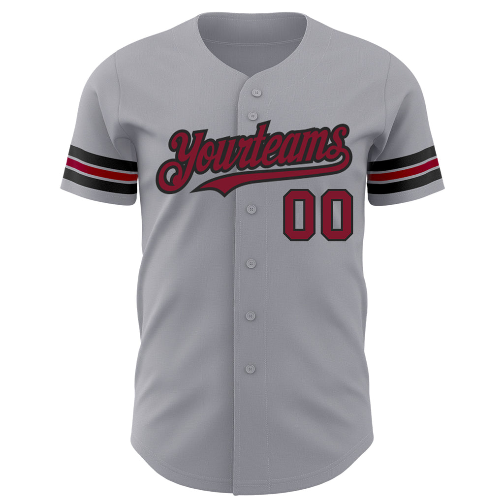 Custom Gray Crimson-Black Authentic Baseball Jersey