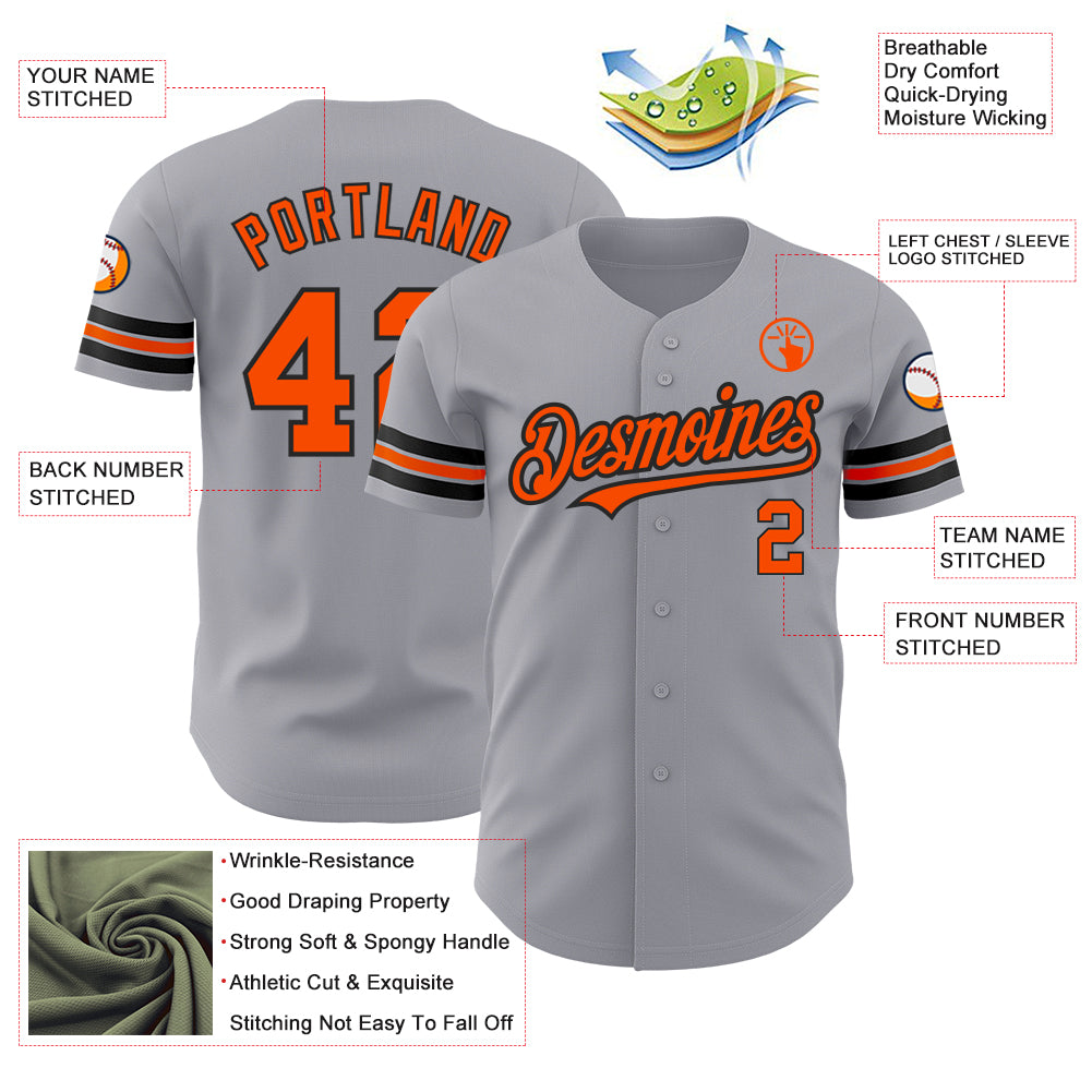 Custom Gray Orange-Black Authentic Baseball Jersey