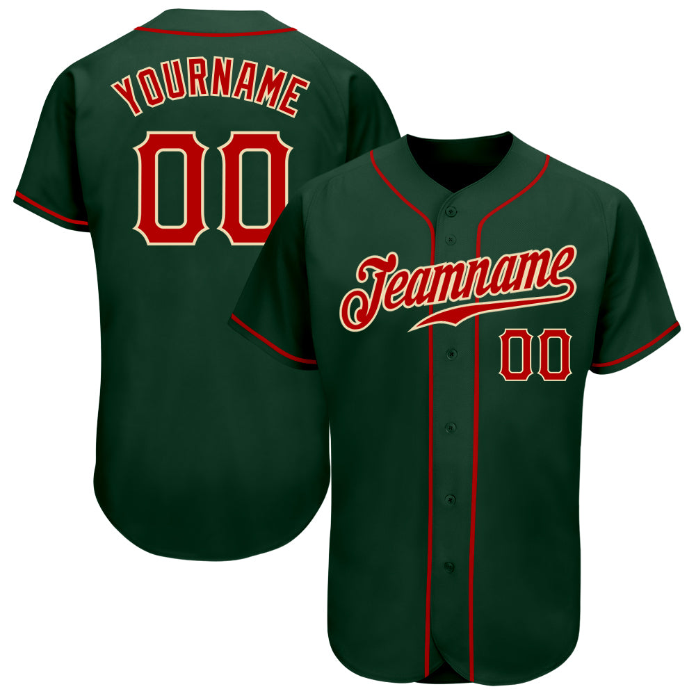 Custom Green Red-Cream Authentic Baseball Jersey