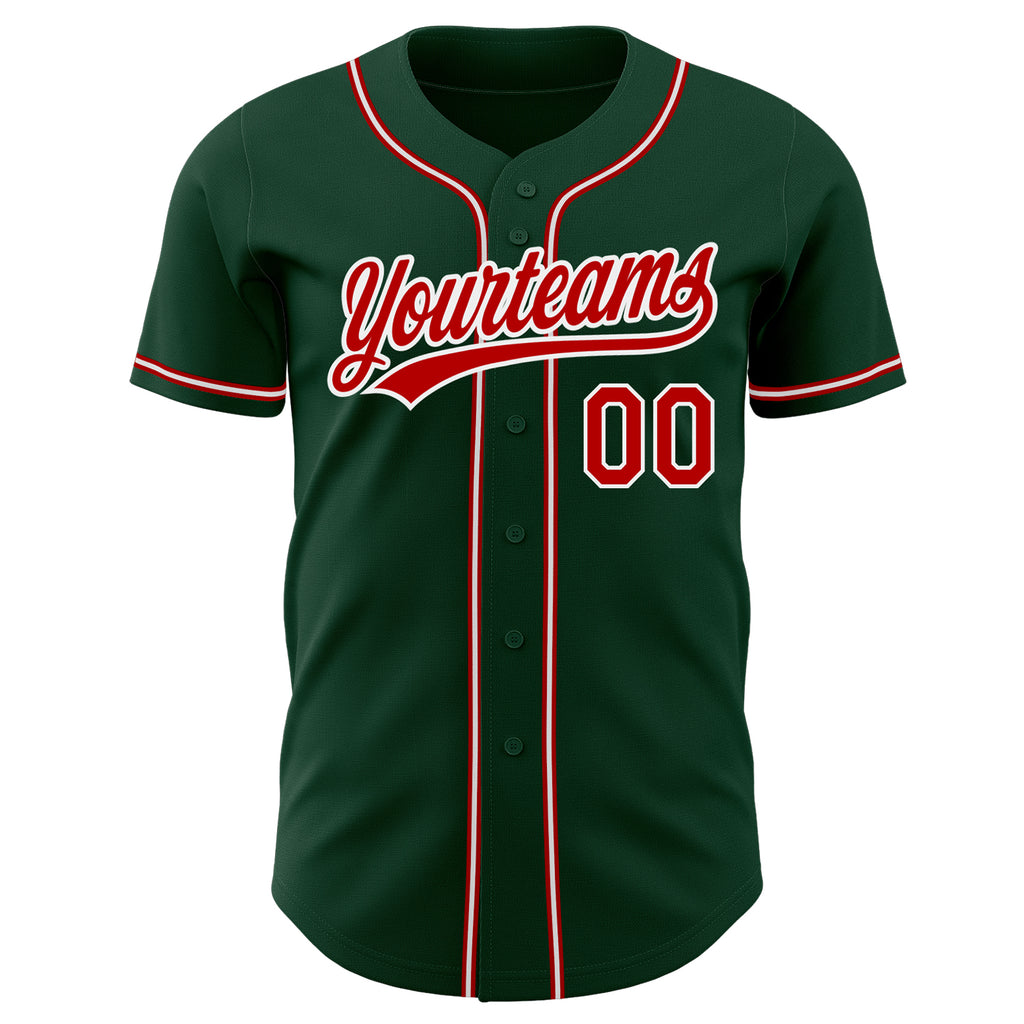 Custom Green Red-White Authentic Baseball Jersey