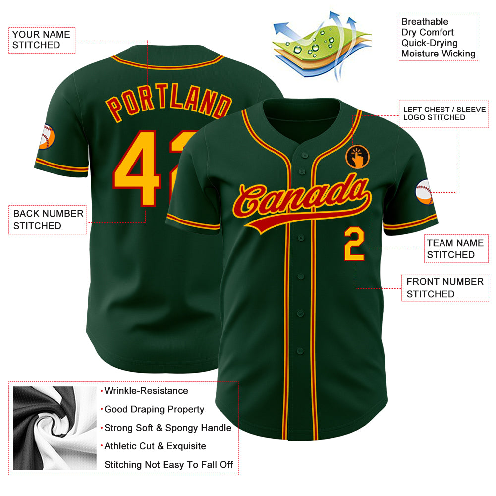 Custom Green Gold-Red Authentic Baseball Jersey