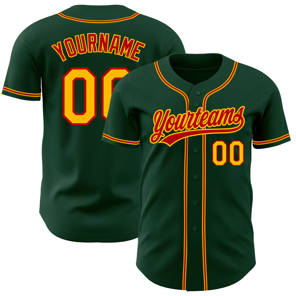 Custom Green Gold-Red Authentic Baseball Jersey