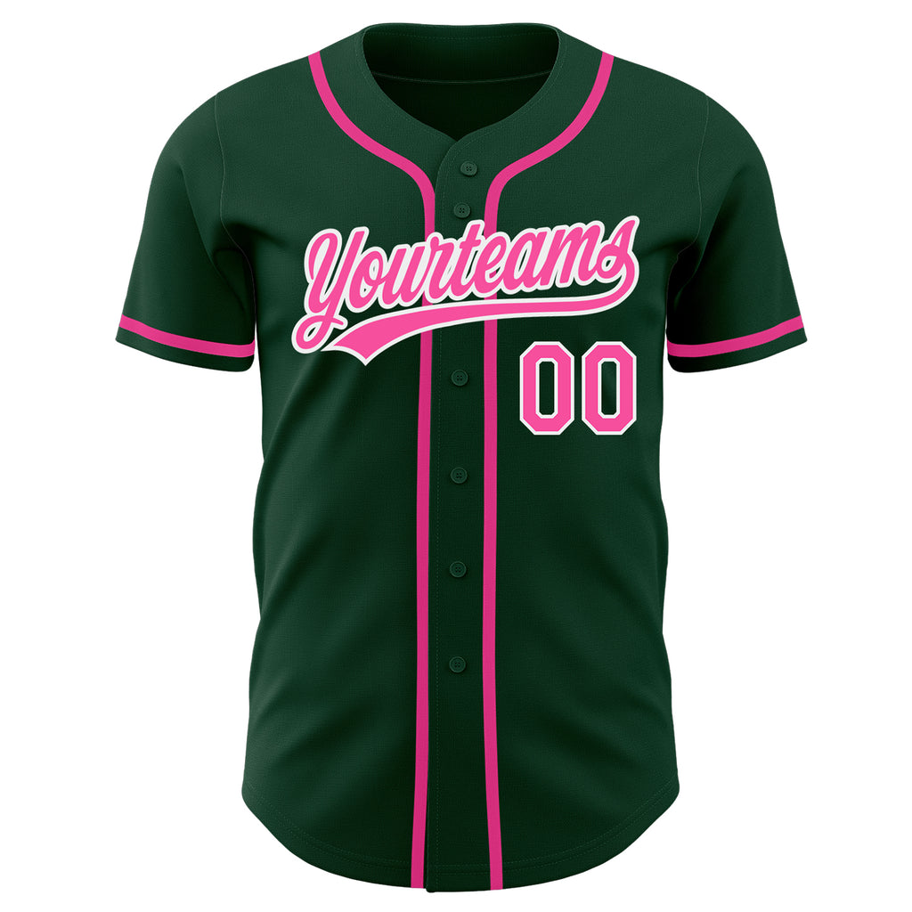 Custom Green Pink-White Authentic Baseball Jersey