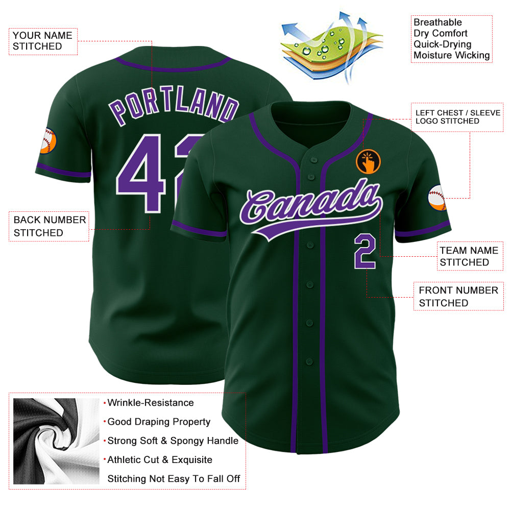 Custom Green Purple-White Authentic Baseball Jersey