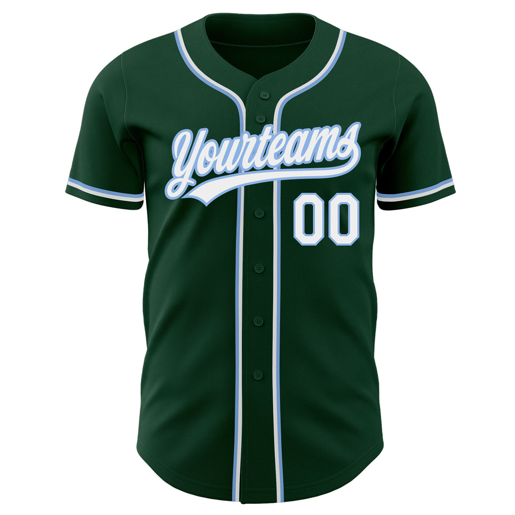Custom Green White-Light Blue Authentic Baseball Jersey