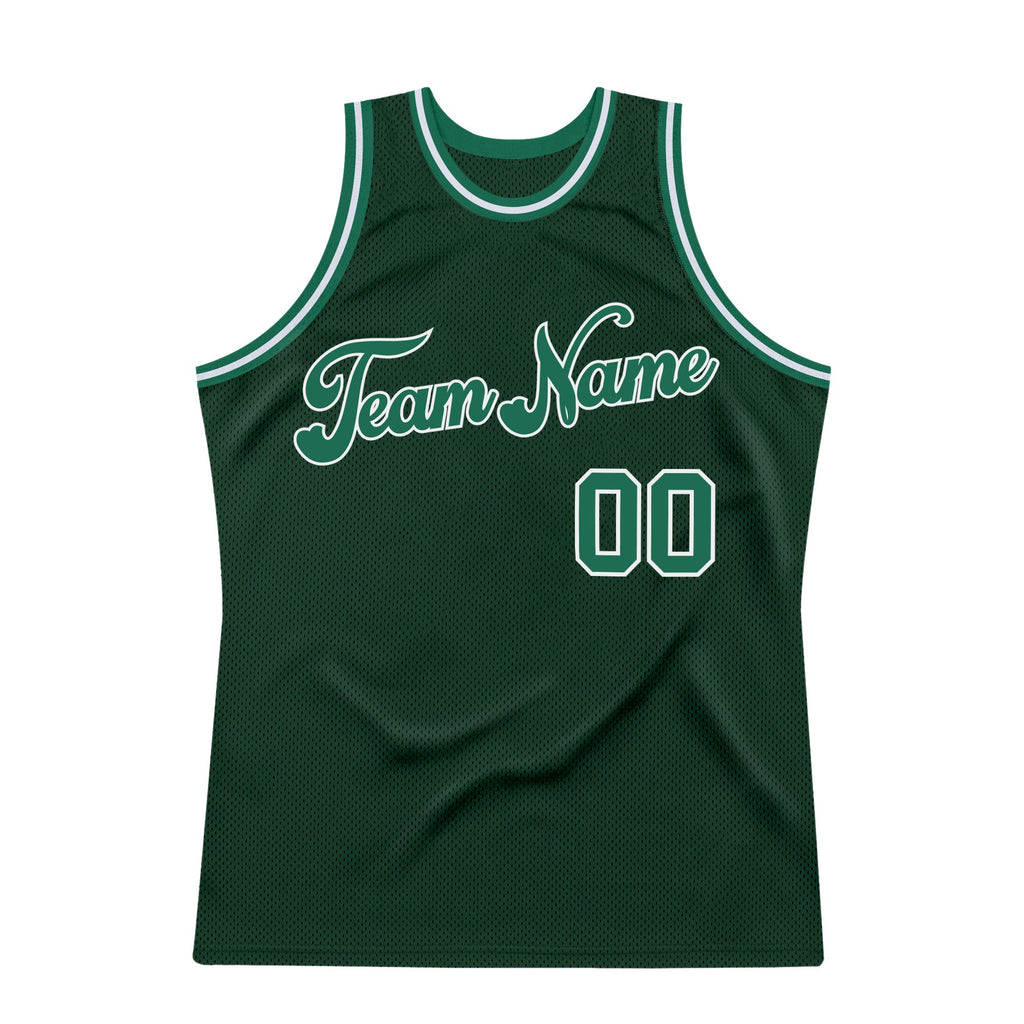 Custom Hunter Green Kelly Green-White Authentic Throwback Basketball Jersey