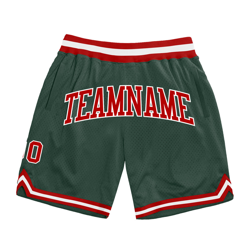 Custom Hunter Green Red-White Authentic Throwback Basketball Shorts