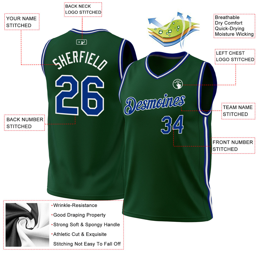 Custom Hunter Green Royal-White Authentic Throwback Basketball Jersey