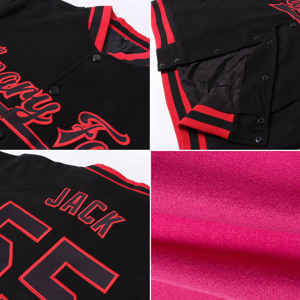 Custom Pink Teal-Black Bomber Full-Snap Varsity Letterman Jacket