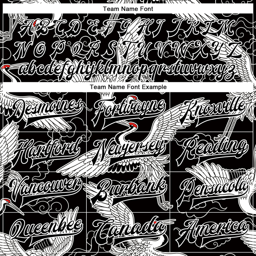 Custom Black White Heron And Cloud 3D Pattern Design Bomber Full-Snap Varsity Letterman Jacket