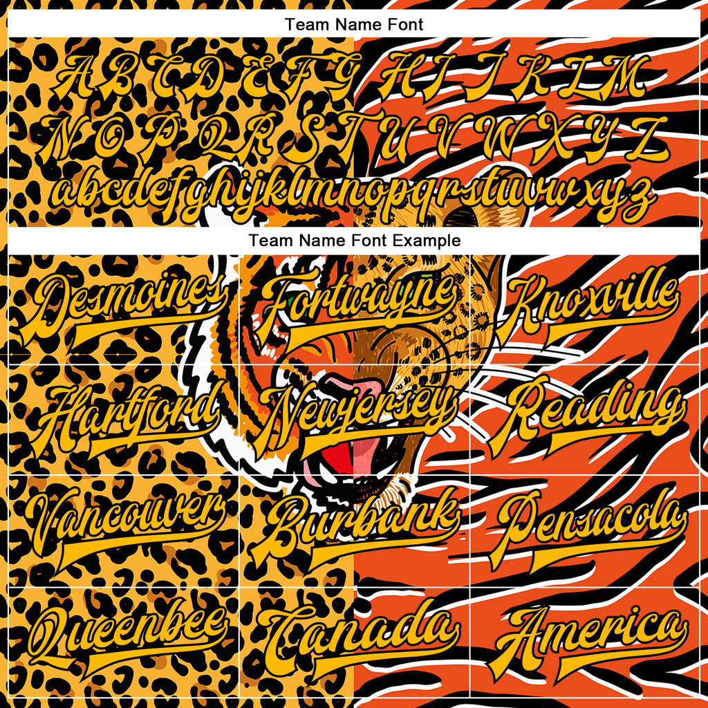 Custom Orange Gold-Black Tiger And Leopard Print 3D Pattern Design Bomber Full-Snap Varsity Letterman Jacket