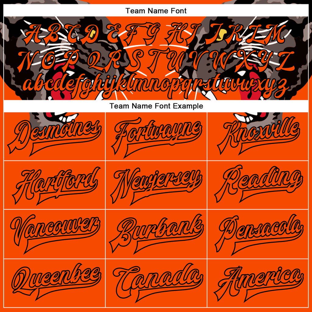 Custom Orange Black Leopard 3D Pattern Design Bomber Full-Snap Varsity Letterman Jacket