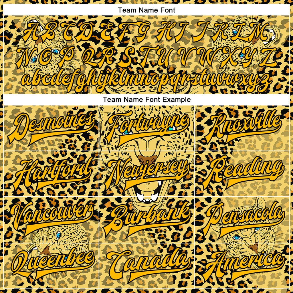 Custom Gold Black Leopard 3D Pattern Design Bomber Full-Snap Varsity Letterman Jacket