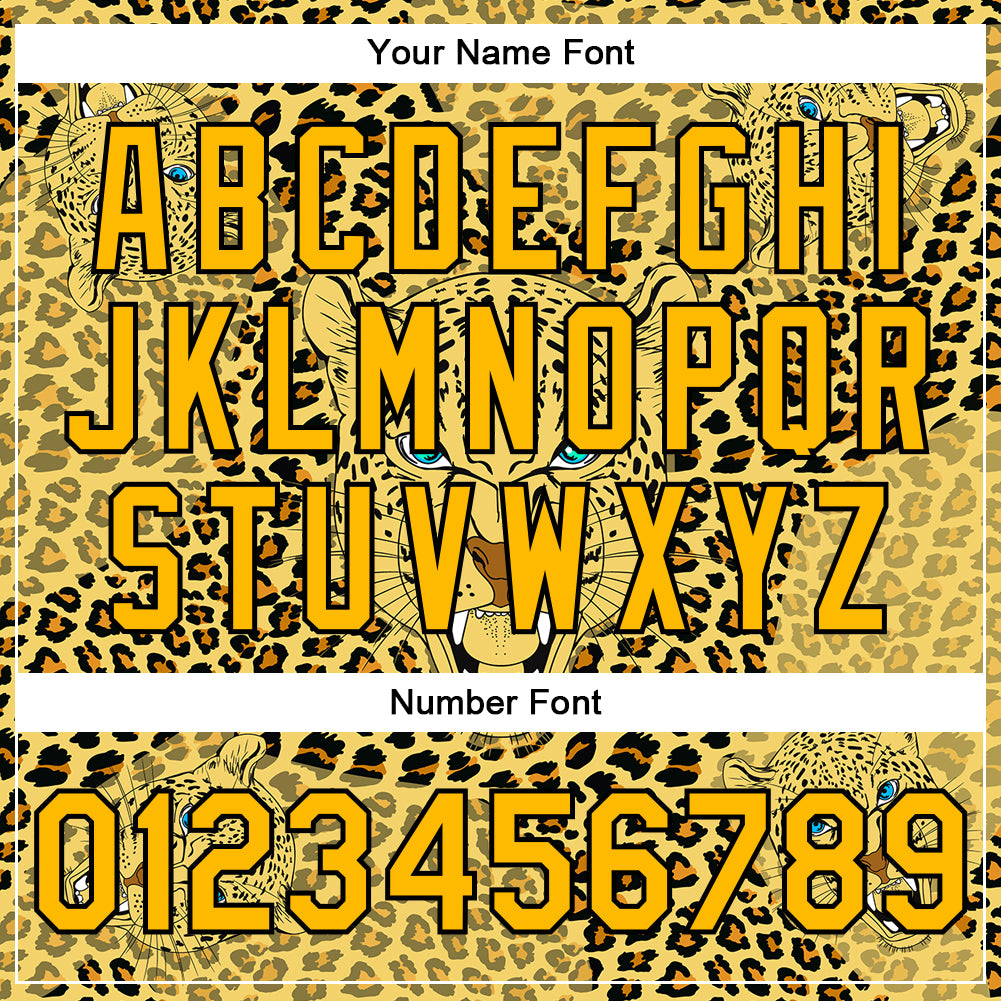 Custom Gold Black Leopard 3D Pattern Design Bomber Full-Snap Varsity Letterman Jacket