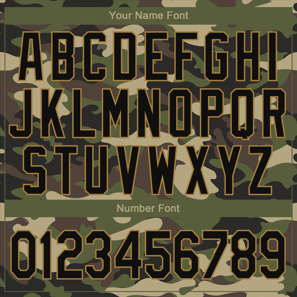 Custom Camo Black-Old Gold Jungle Camouflage 3D Bomber Full-Snap Varsity Letterman Salute To Service Jacket