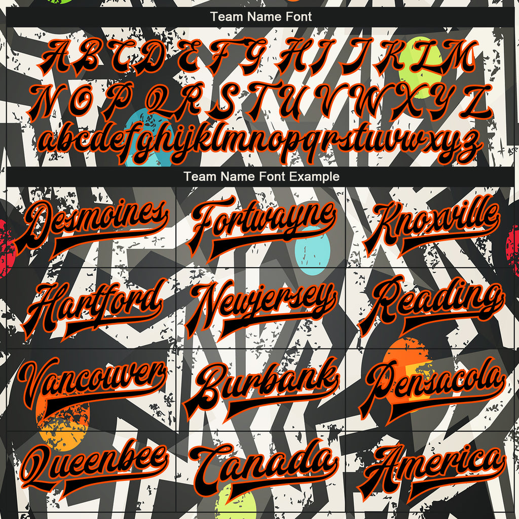 Custom Graffiti Pattern Black-Orange Modern Geometric Grunge Art 3D Bomber Full-Snap Varsity Letterman Jacket