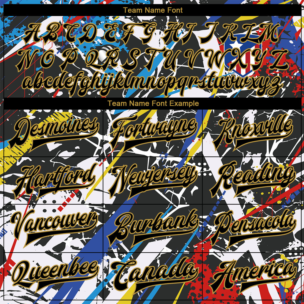 Custom Graffiti Pattern Black-Old Gold Grunge Art 3D Bomber Full-Snap Varsity Letterman Jacket