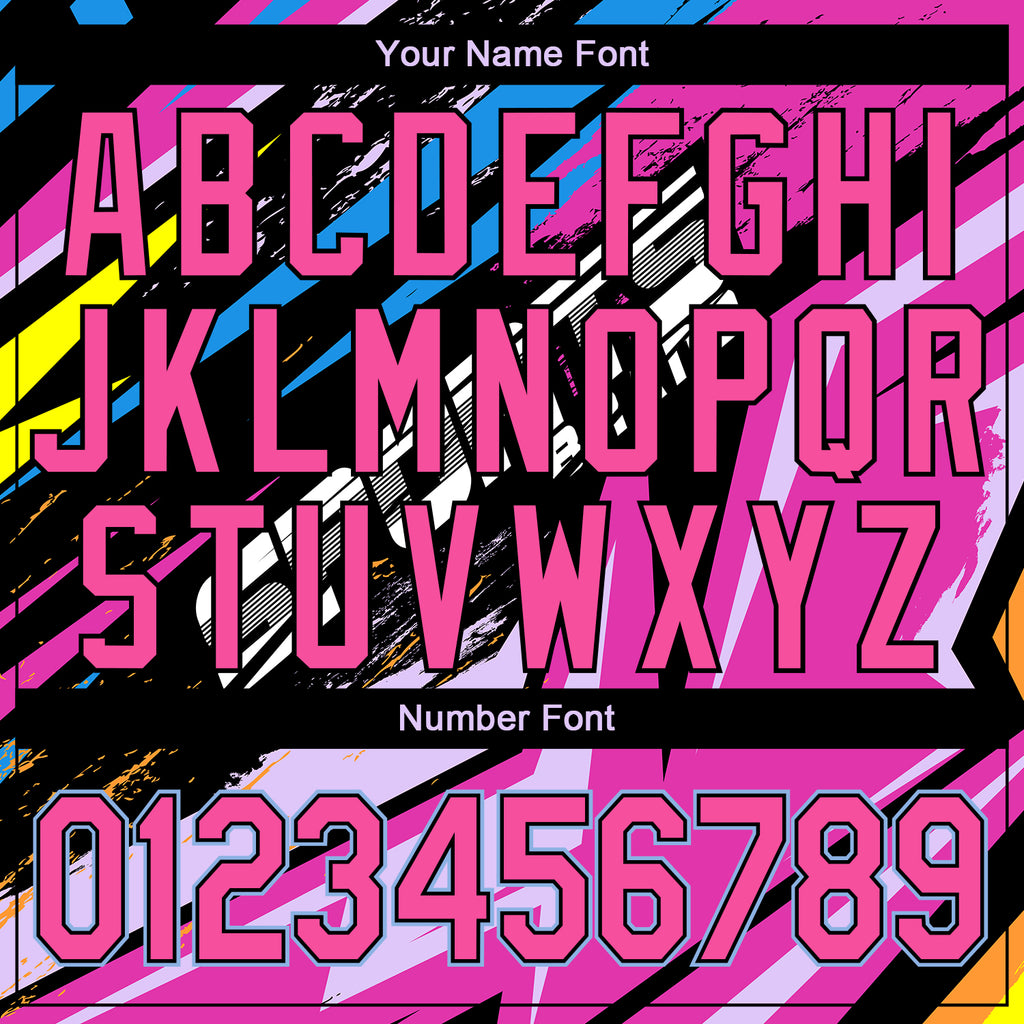 Custom Graffiti Pattern Pink Black-Light Blue Sports 3D Bomber Full-Snap Varsity Letterman Jacket
