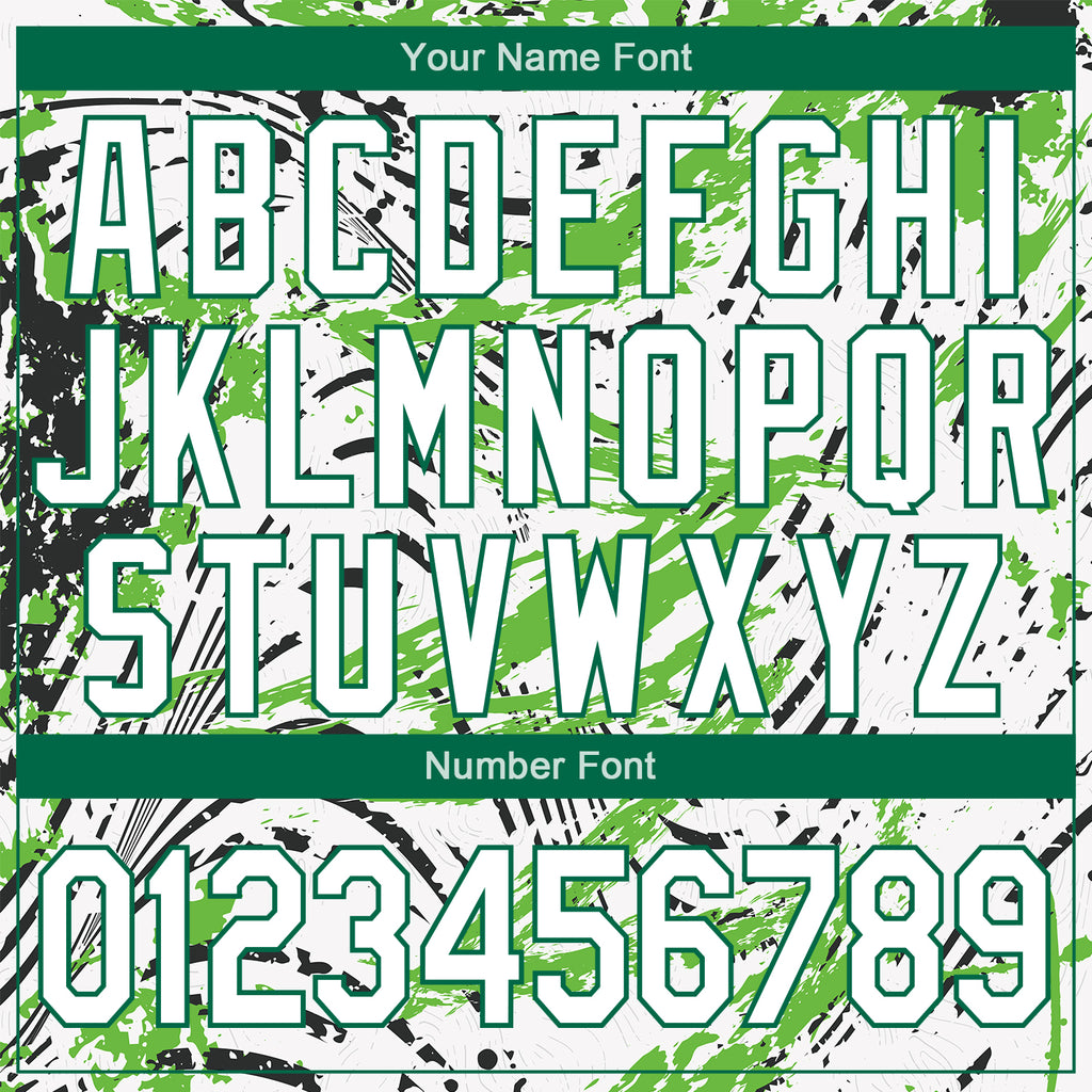 Custom Graffiti Pattern White-Kelly Green Grunge Art 3D Bomber Full-Snap Varsity Letterman Jacket