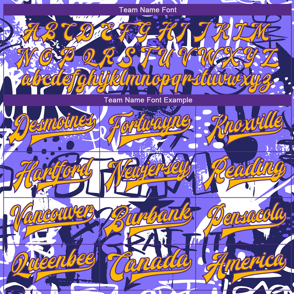 Custom Graffiti Pattern Gold-Purple Grunge Street Art 3D Bomber Full-Snap Varsity Letterman Jacket