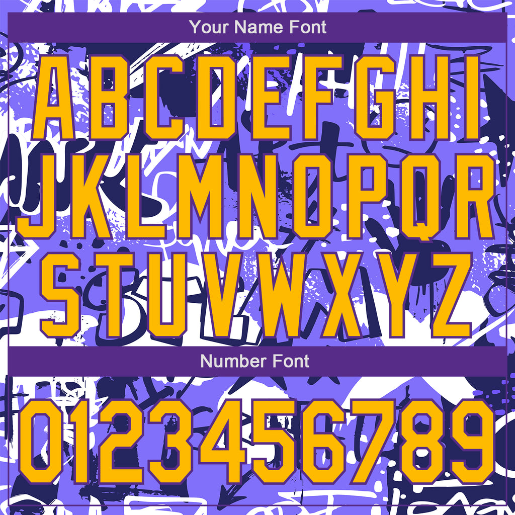 Custom Graffiti Pattern Gold-Purple Grunge Street Art 3D Bomber Full-Snap Varsity Letterman Jacket