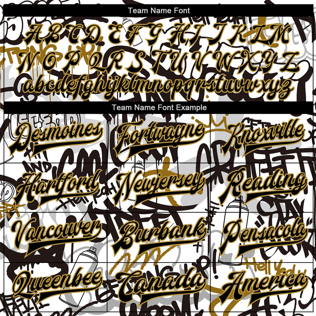 Custom Graffiti Pattern Black-Old Gold Grunge Urban Street Art 3D Bomber Full-Snap Varsity Letterman Jacket