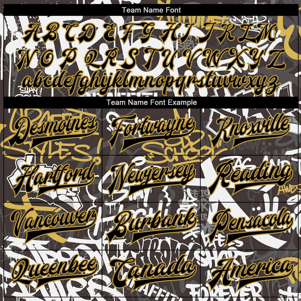 Custom Graffiti Pattern Black-Old Gold Grunge Urban Street And Old School Art 3D Bomber Full-Snap Varsity Letterman Jacket