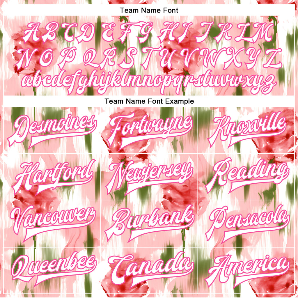 Custom Pink White Fuzzy Rose Art 3D Pattern Design Bomber Full-Snap Varsity Letterman Jacket