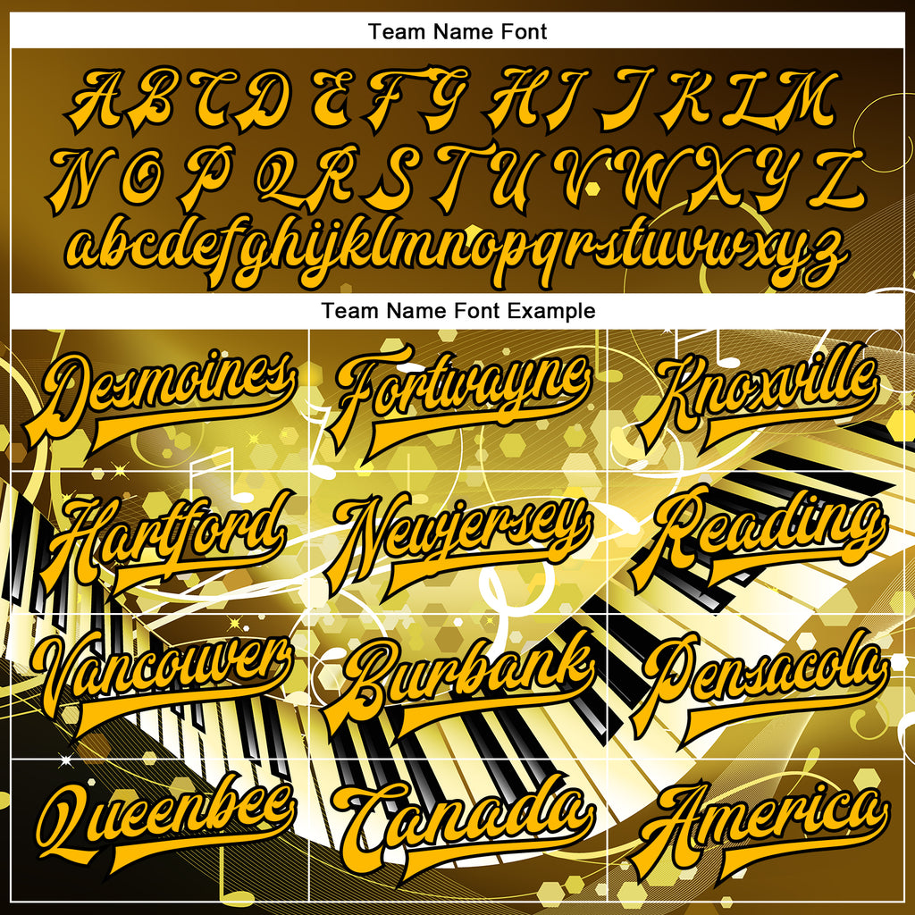 Custom Brown Gold-Black Piano Music Festival 3D Pattern Design Bomber Full-Snap Varsity Letterman Jacket