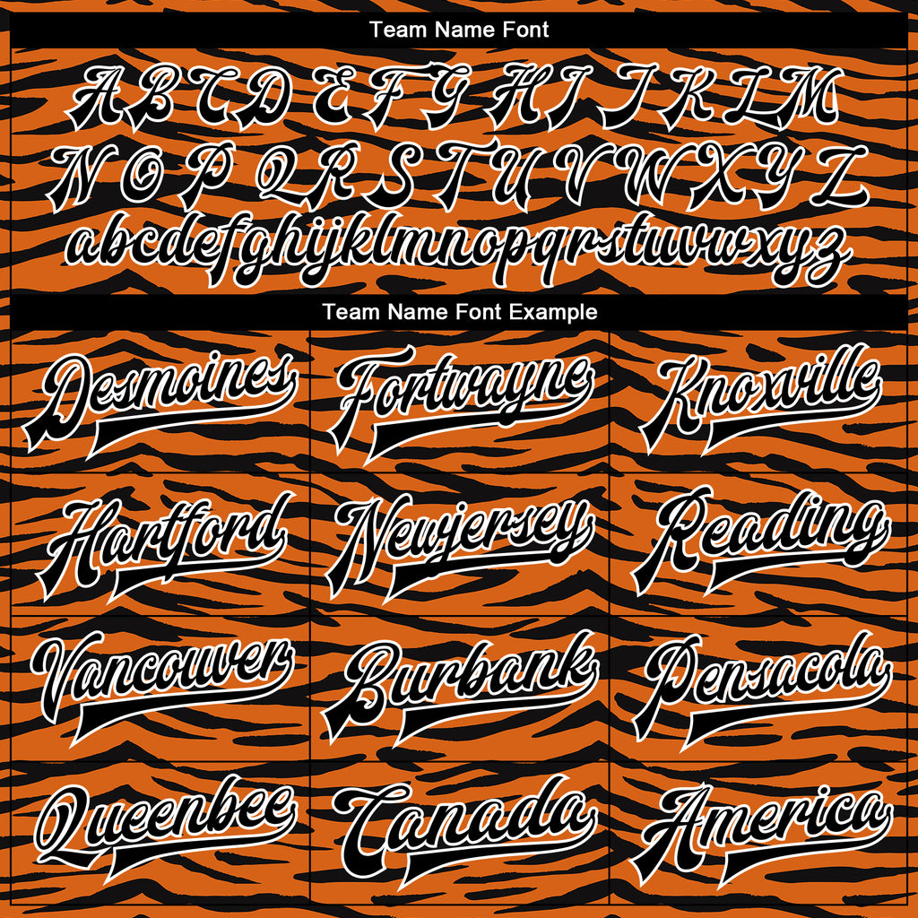 Custom Orange Black-White Tiger Stripes 3D Pattern Design Bomber Full-Snap Varsity Letterman Jacket