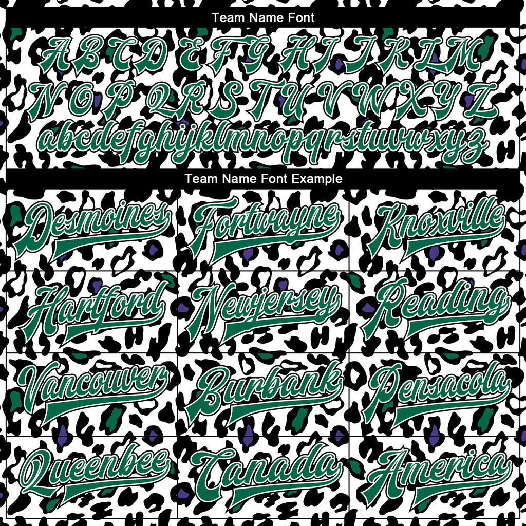 Custom White Kelly Green-Black Bright Leopard Print 3D Pattern Design Bomber Full-Snap Varsity Letterman Jacket
