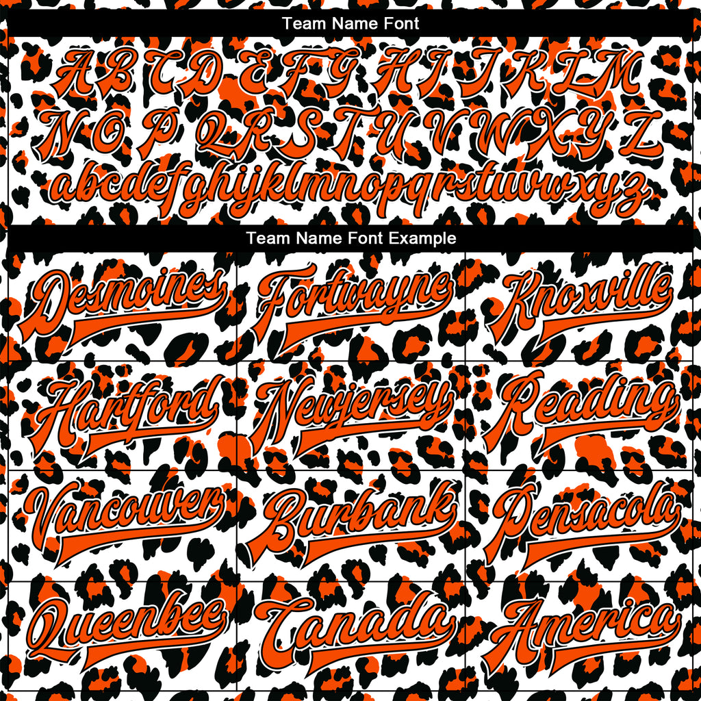 Custom White Orange-Black Leopard Print 3D Pattern Design Bomber Full-Snap Varsity Letterman Jacket