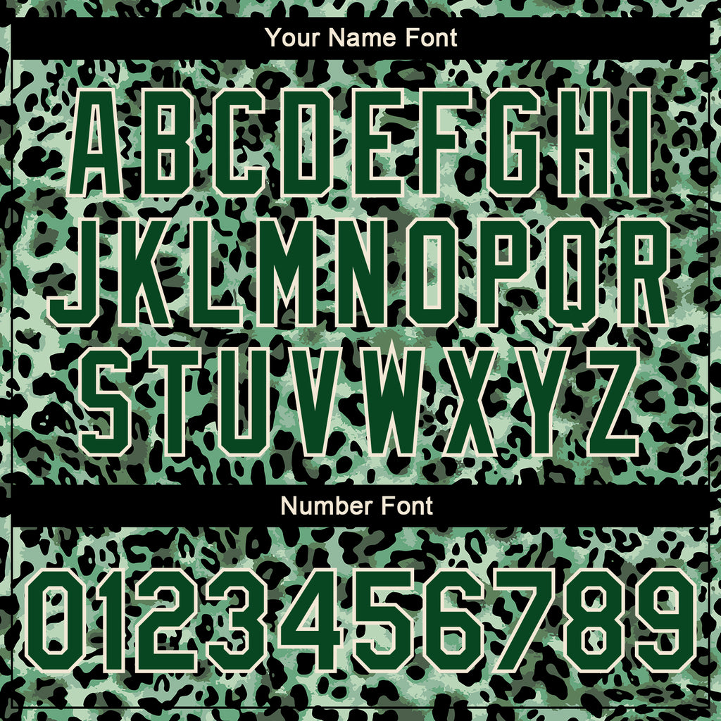 Custom Green City Cream Leopard Print 3D Pattern Design Bomber Full-Snap Varsity Letterman Jacket