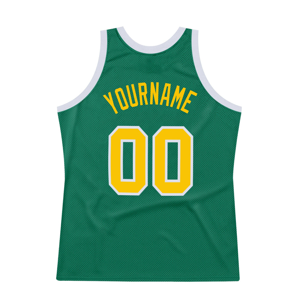 Custom Kelly Green Gold-White Authentic Throwback Basketball Jersey