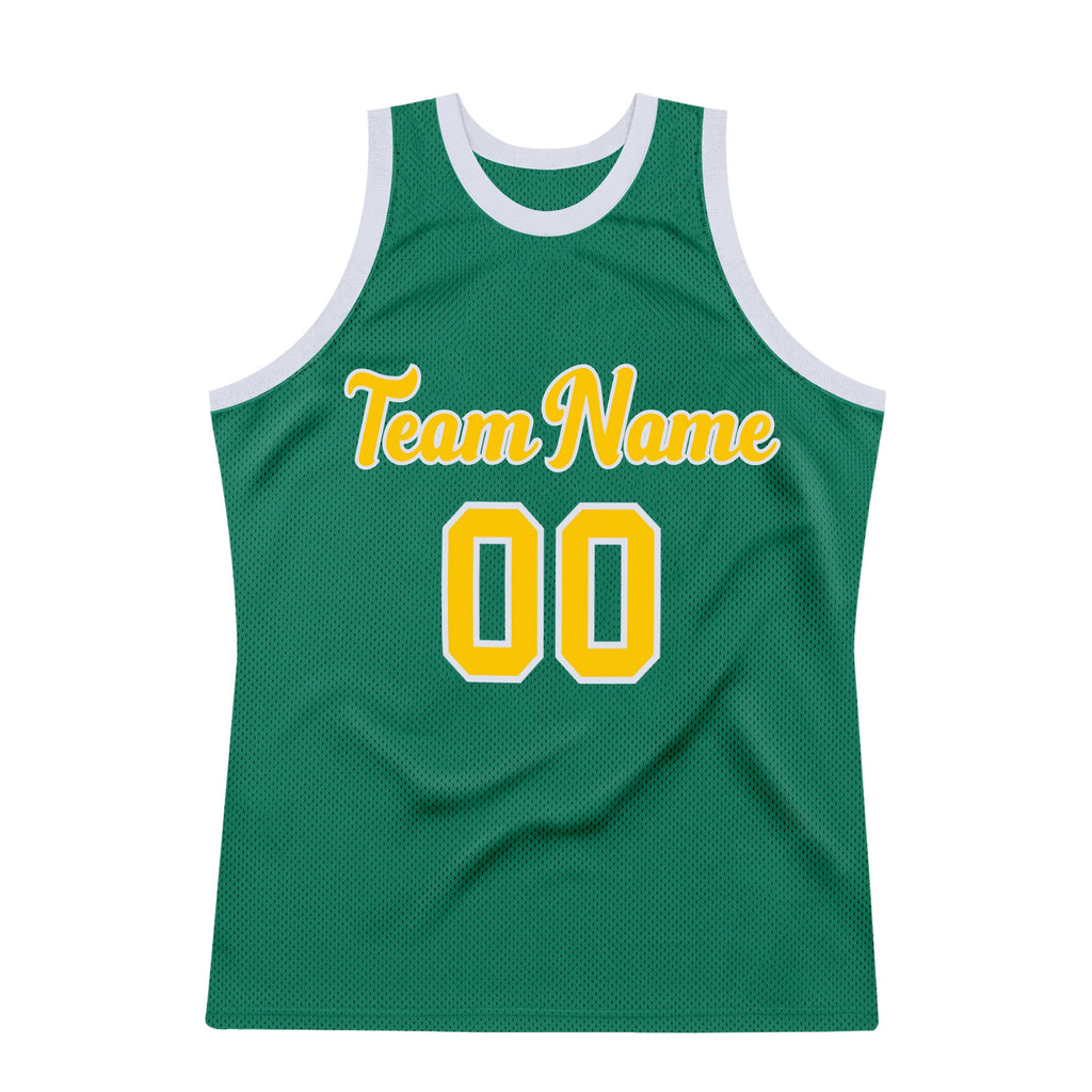 Custom Kelly Green Gold-White Authentic Throwback Basketball Jersey