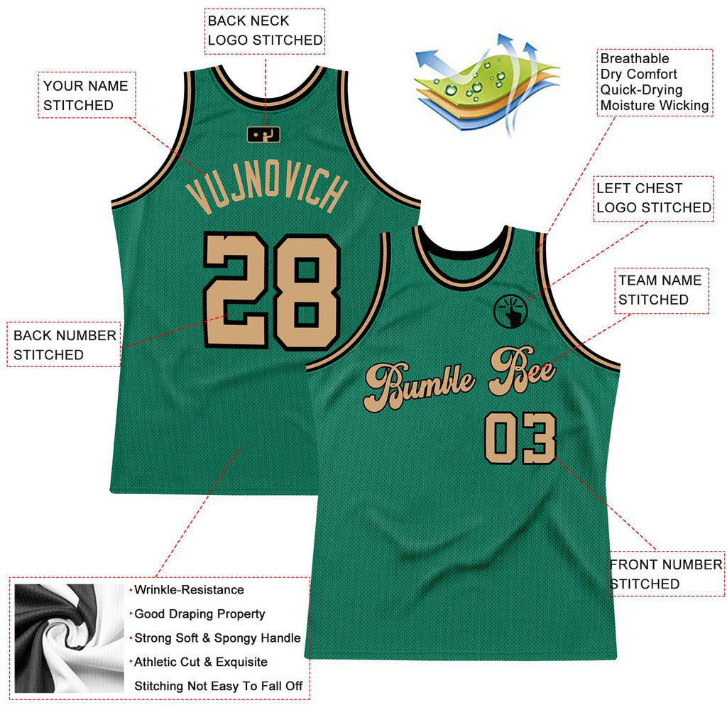 Custom Kelly Green Old Gold-Black Authentic Throwback Basketball Jersey