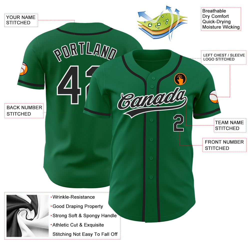 Custom Kelly Green Black-White Authentic Baseball Jersey
