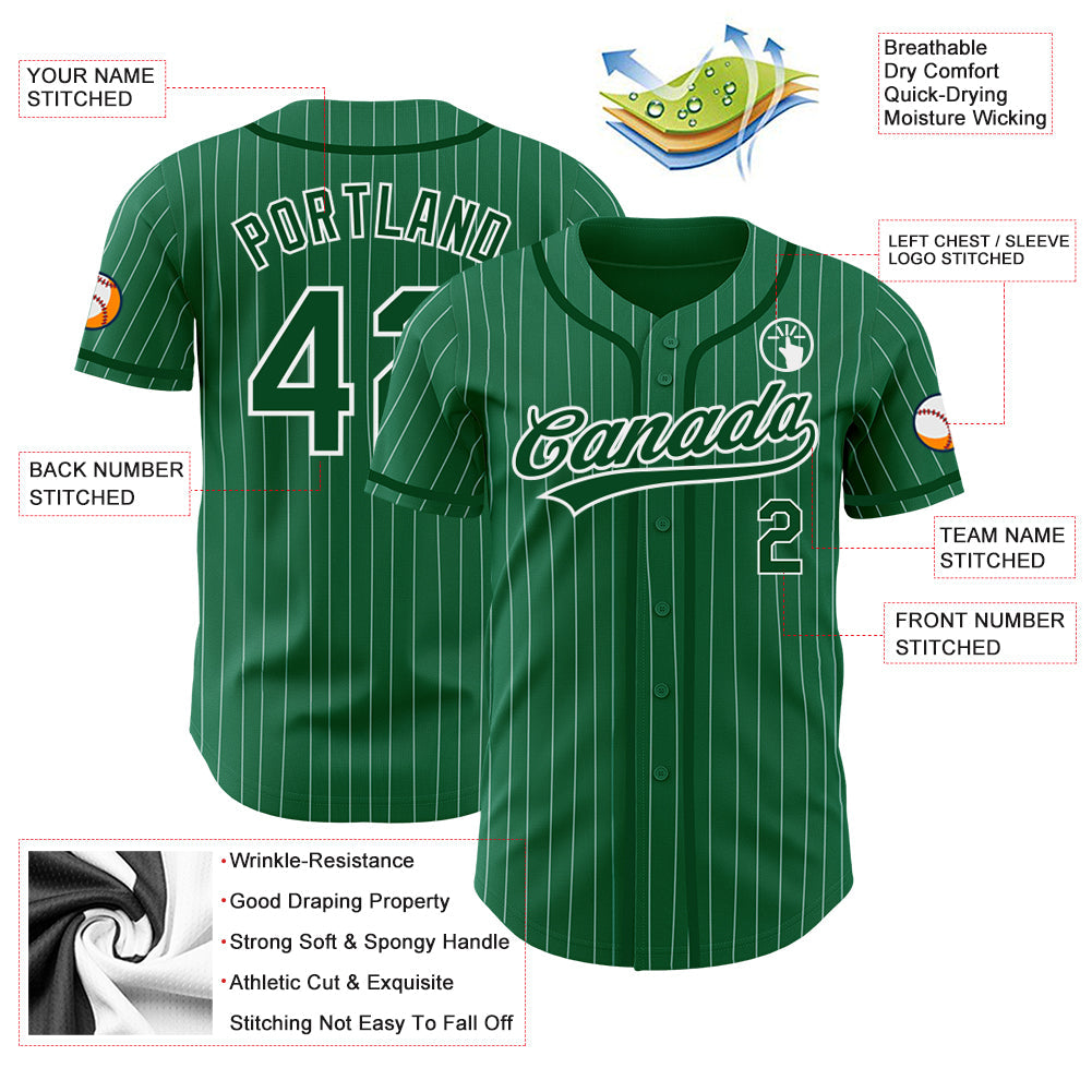 Custom Kelly Green White Pinstripe Green Authentic Baseball Jersey