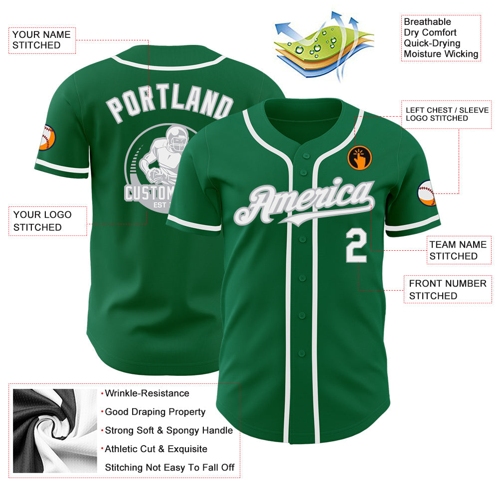 Custom Kelly Green White-Gray Authentic Baseball Jersey