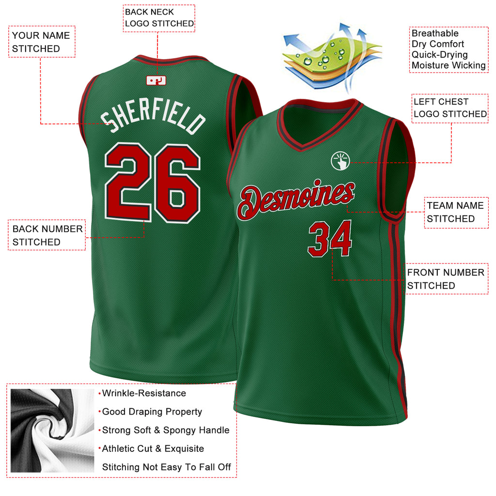 Custom Kelly Green Red-Black Authentic Throwback Basketball Jersey