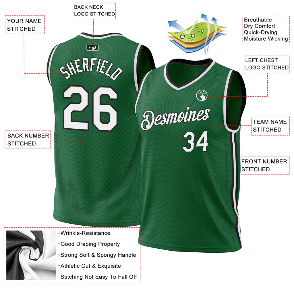 Custom Kelly Green White-Black Authentic Throwback Basketball Jersey