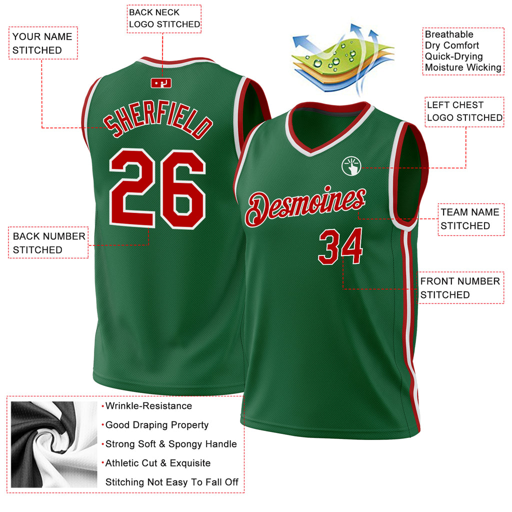 Custom Kelly Green Red-White Authentic Throwback Basketball Jersey