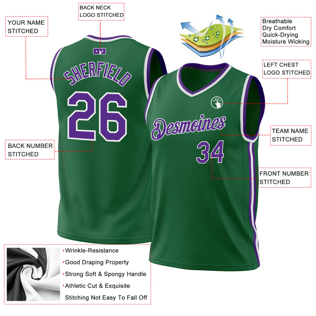 Custom Kelly Green Purple-White Authentic Throwback Basketball Jersey