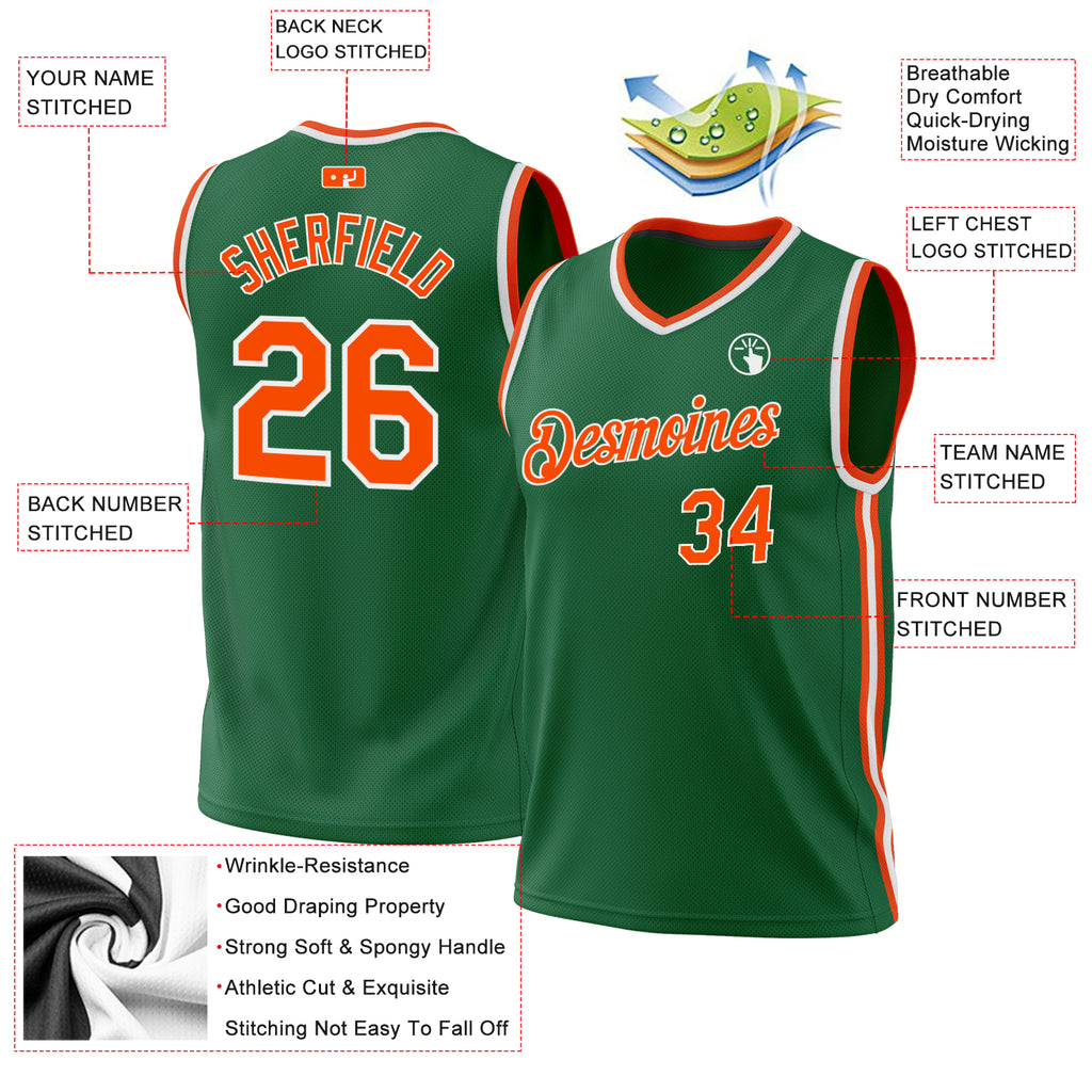 Custom Kelly Green Orange-White Authentic Throwback Basketball Jersey
