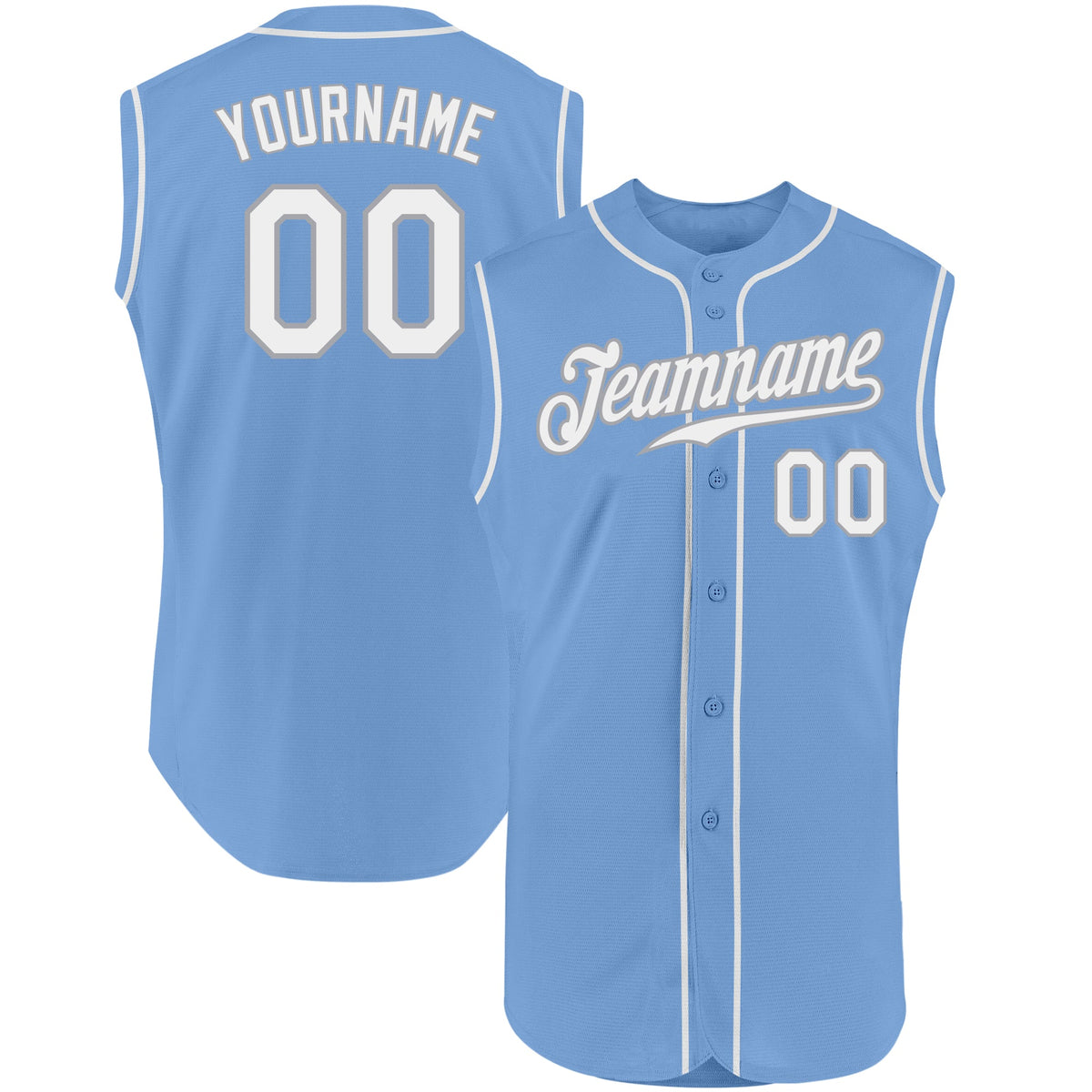 Custom Light Blue WhiteGray Authentic Sleeveless Baseball Jersey Free
