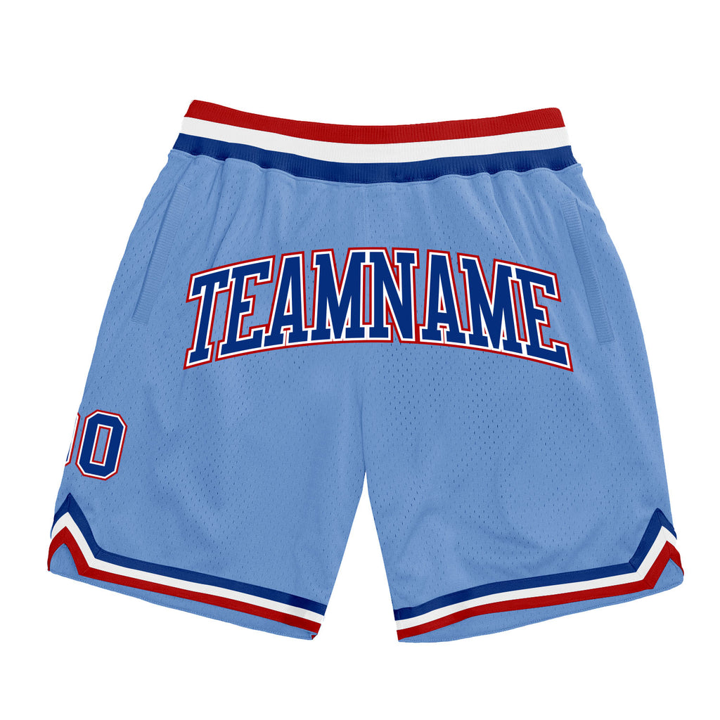 Custom Light Blue Royal-Red Authentic Throwback Basketball Shorts