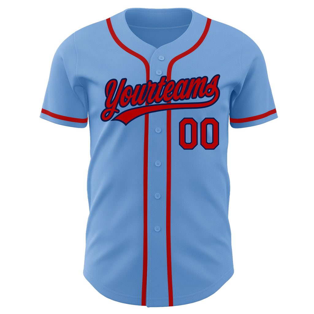 Custom Light Blue Red-Navy Authentic Baseball Jersey